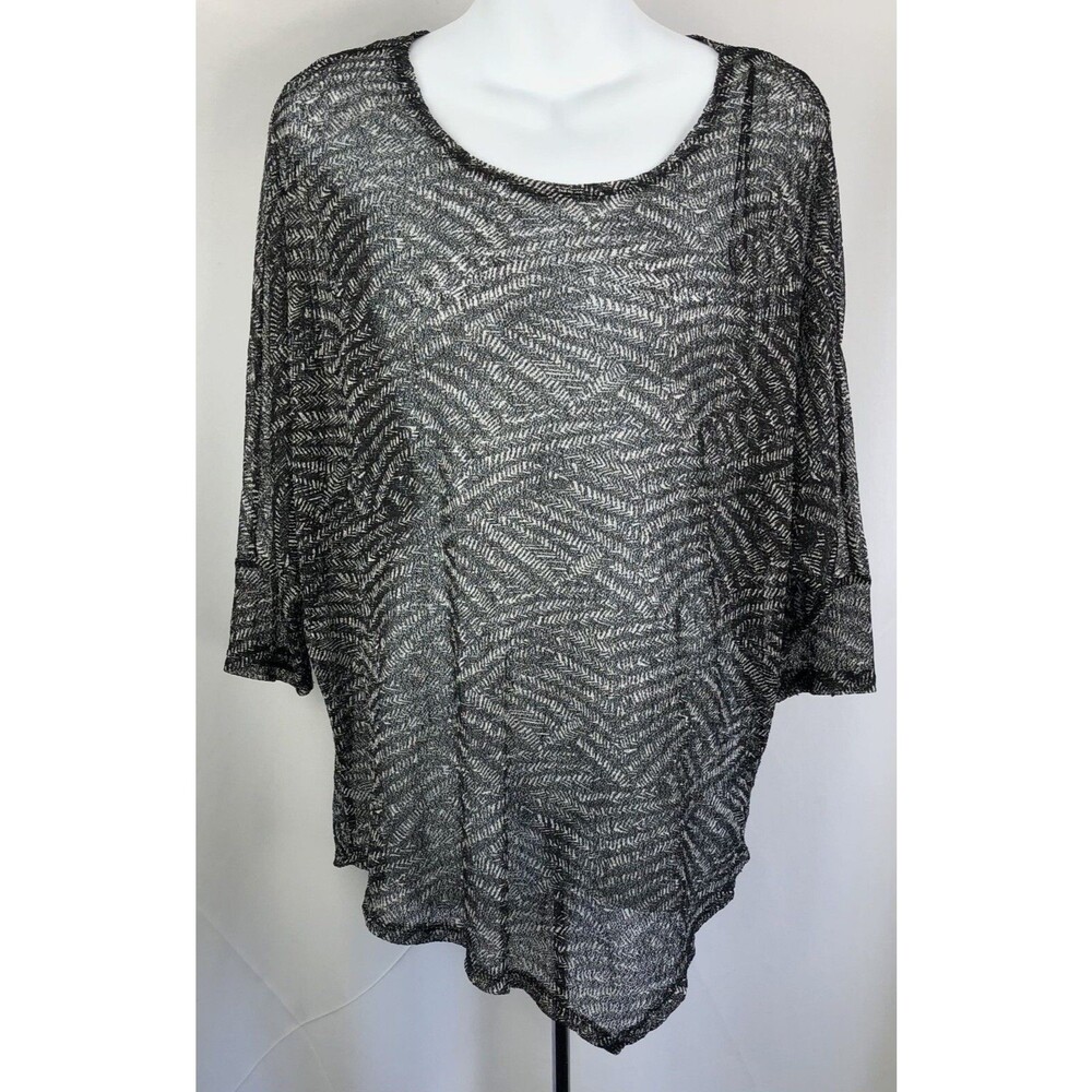 Alfani Mesh Cover Up Top L Blk/Wht Geo Dolman Sleeve hi lo scoop Goth Grunge Y2K